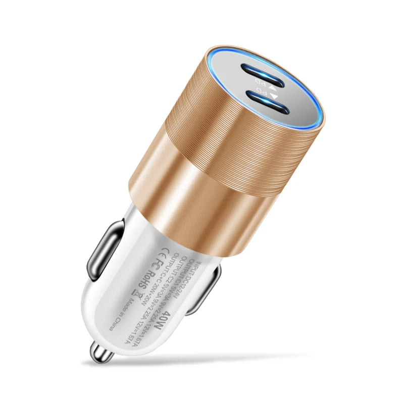 40W USB-C PD Car Charger – Dual Fast Charging Adapter