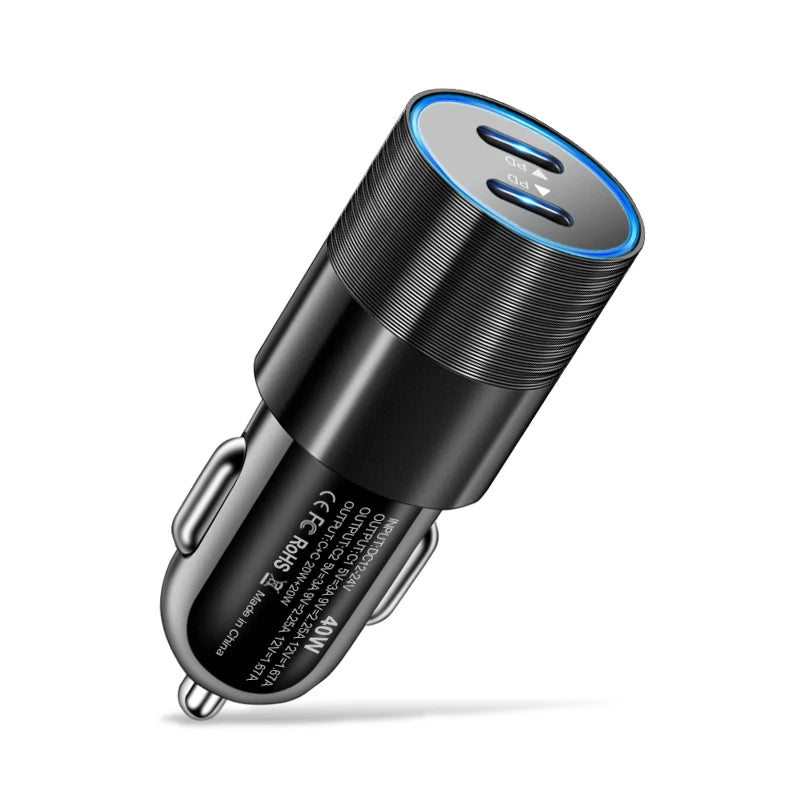 40W USB-C PD Car Charger – Dual Fast Charging Adapter