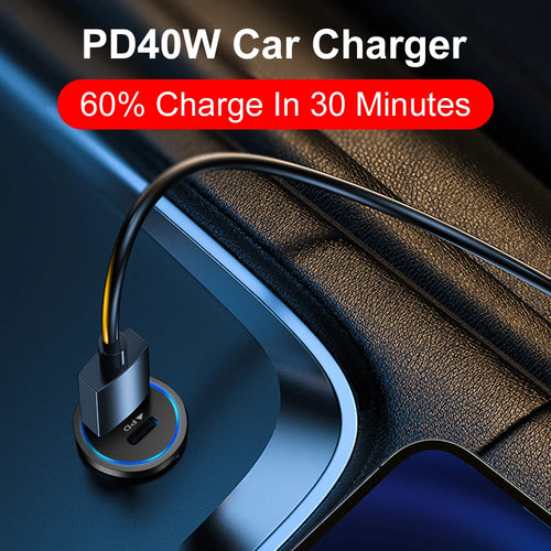 40W USB-C PD Car Charger – Dual Fast Charging Adapter