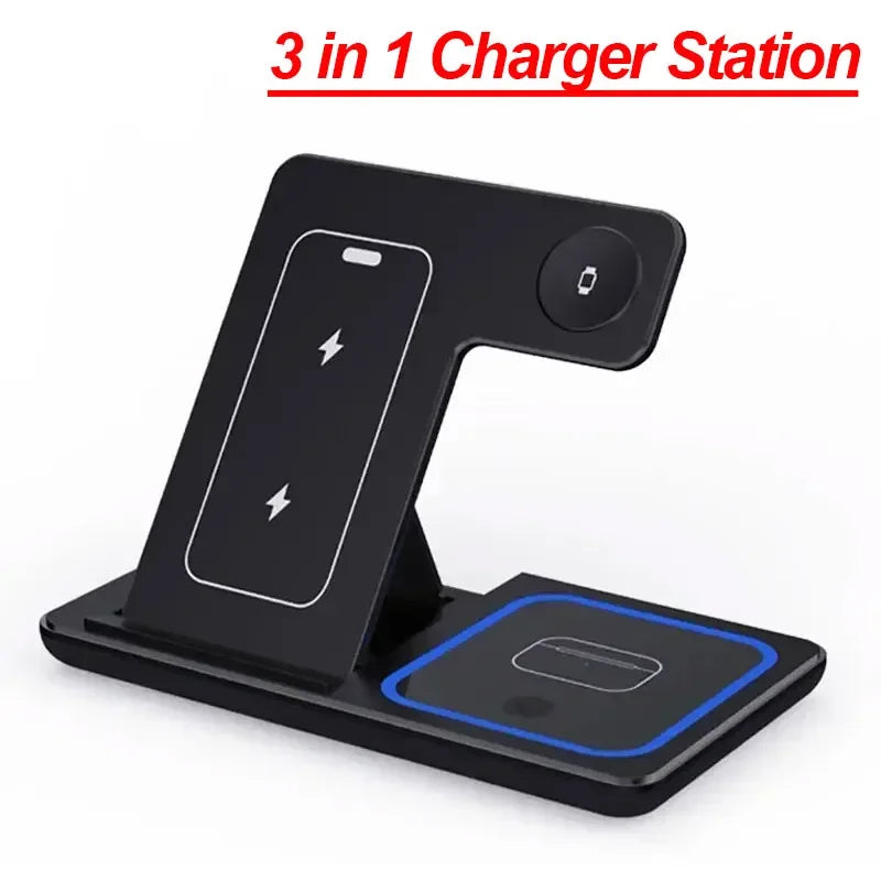 Foldable 3-in-1 Wireless Charging Station for iPhone, Apple Watch & AirPods