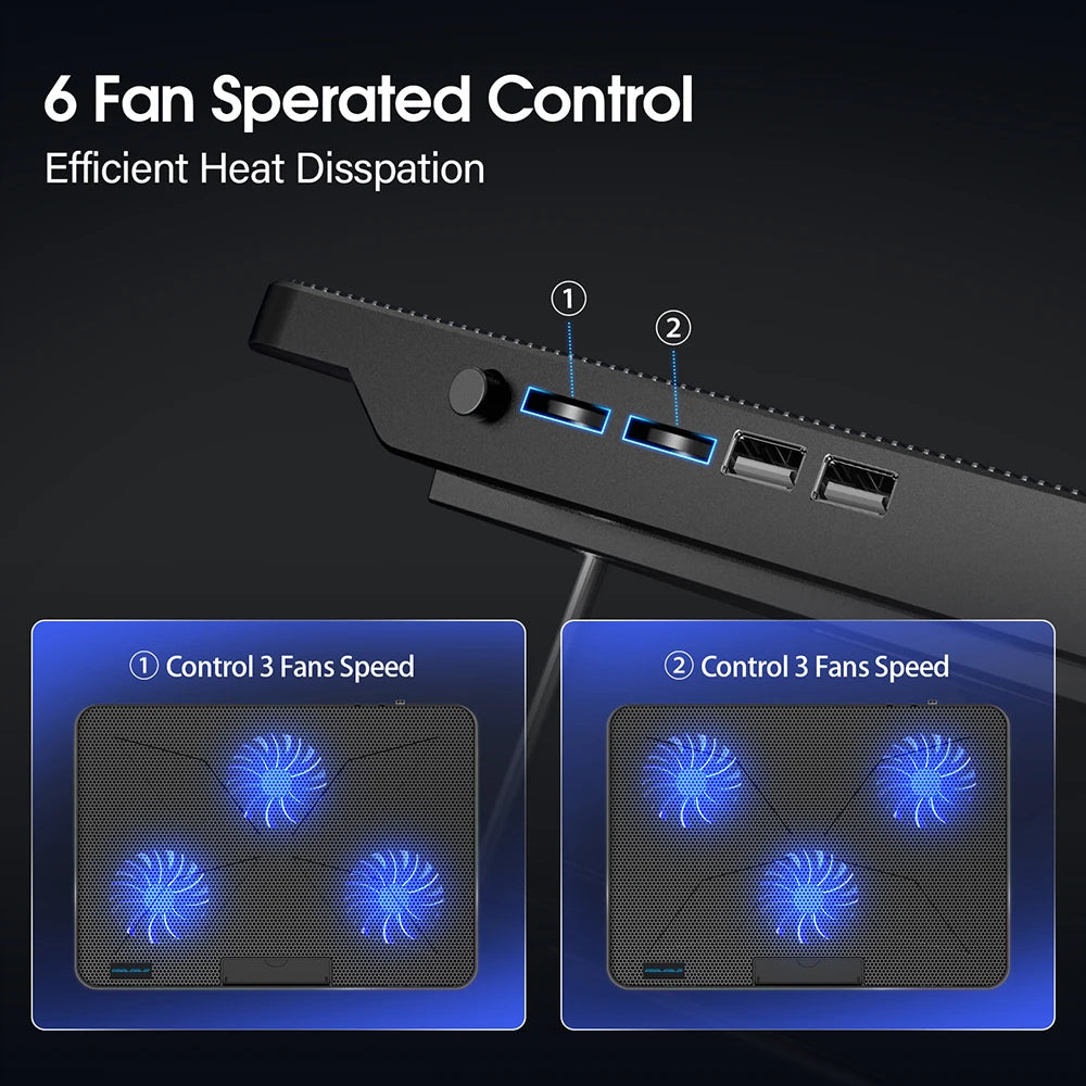 Laptop Cooling Pad for 15.6–17.3 Inch Laptops – 6 Quiet Fans