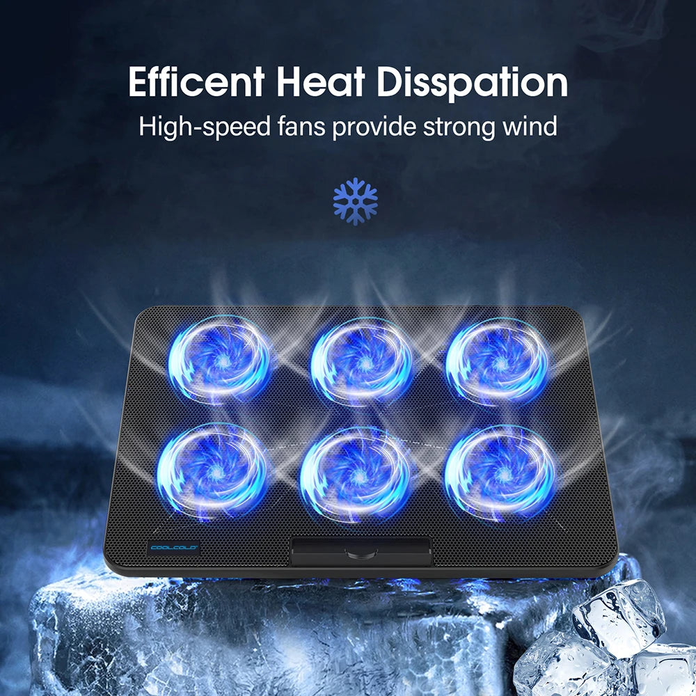 Laptop Cooling Pad for 15.6–17.3 Inch Laptops – 6 Quiet Fans