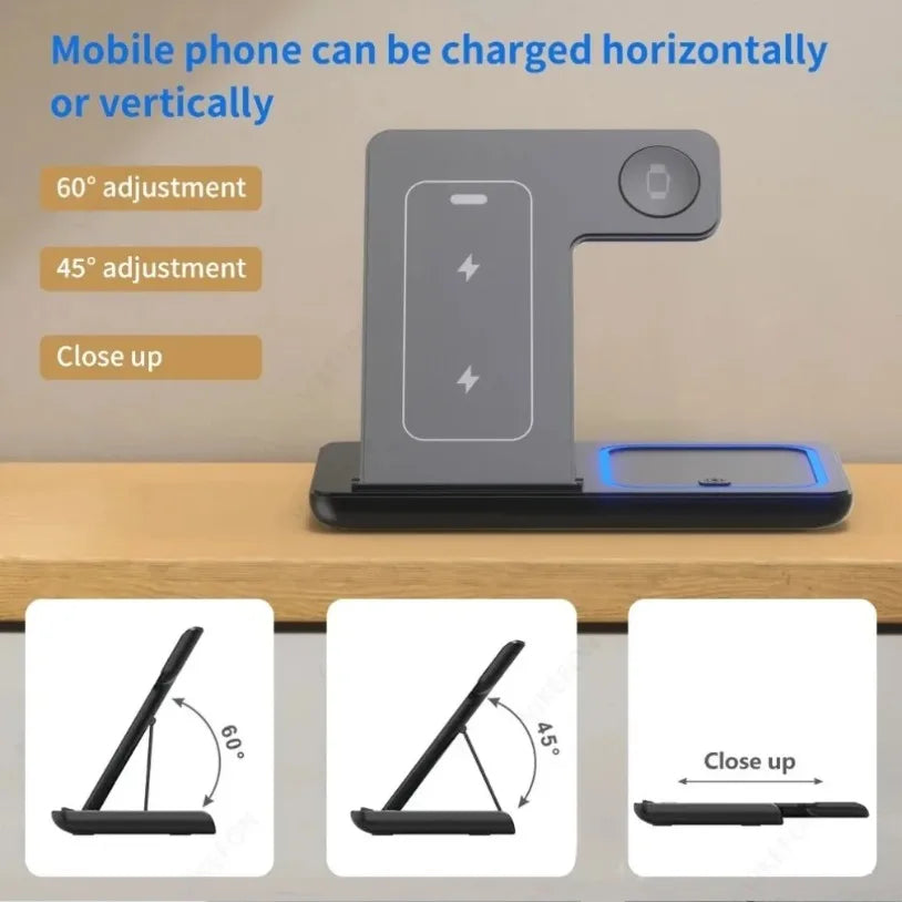 Foldable 3-in-1 Wireless Charging Station for iPhone, Apple Watch & AirPods