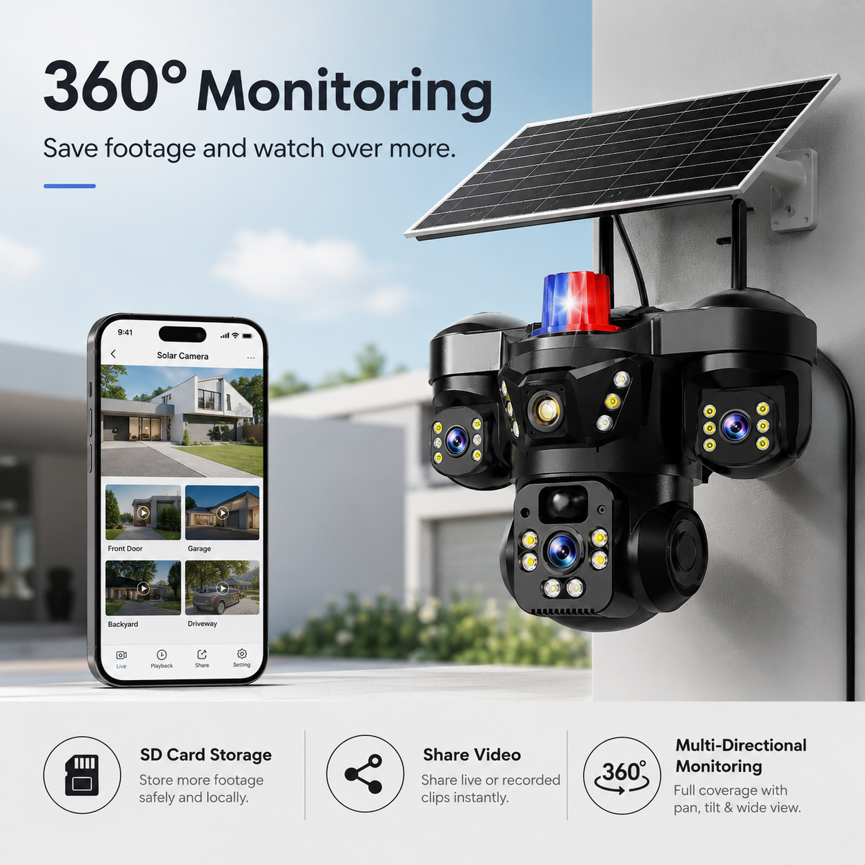 Solar Security Camera with 32GB SD Card – WiFi or 4G Outdoor Camera