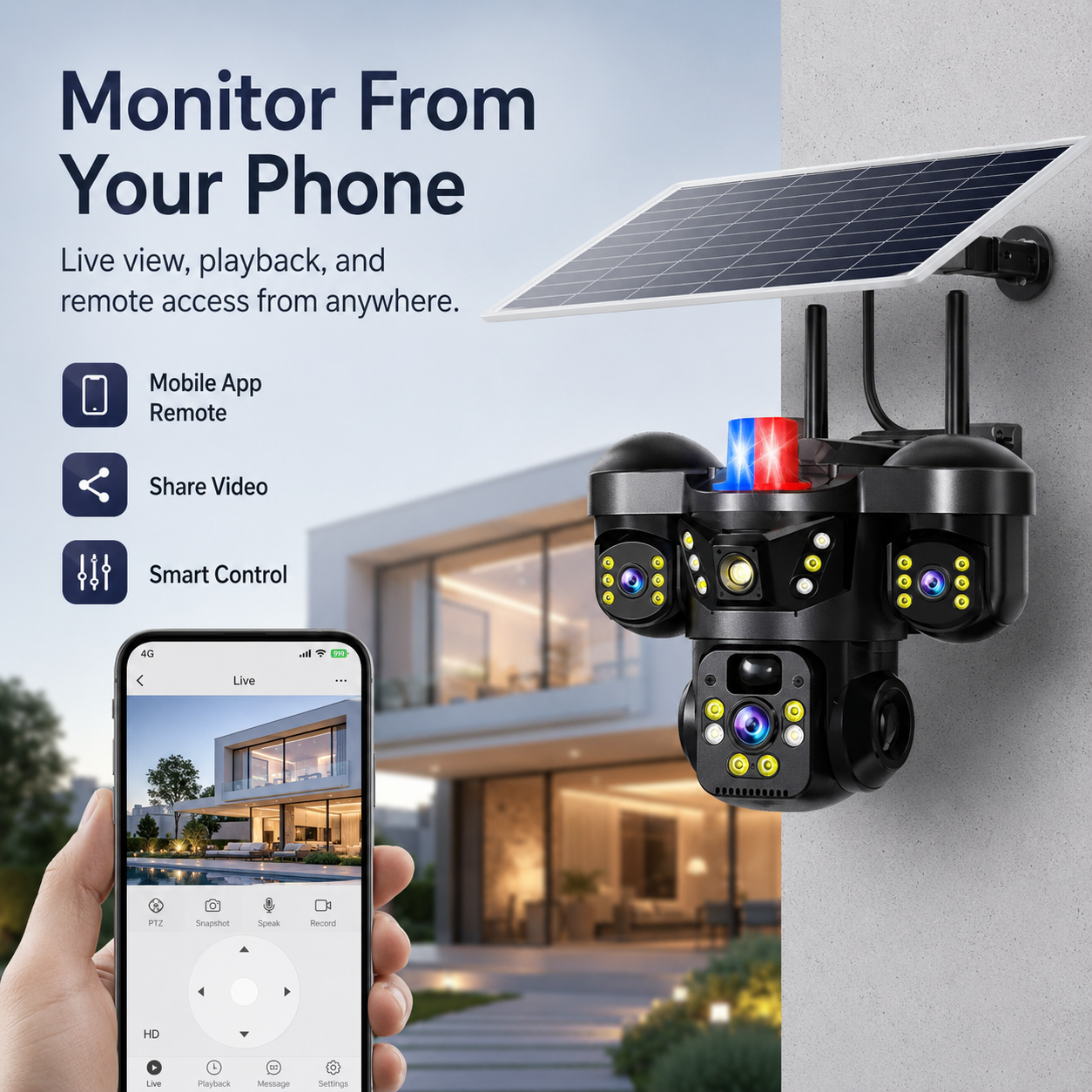 Solar Security Camera with 32GB SD Card – WiFi or 4G Outdoor Camera